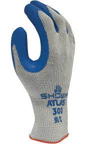 Showa® Atlas® 300 Blue Latex Coated Protective Gray Knit Gloves